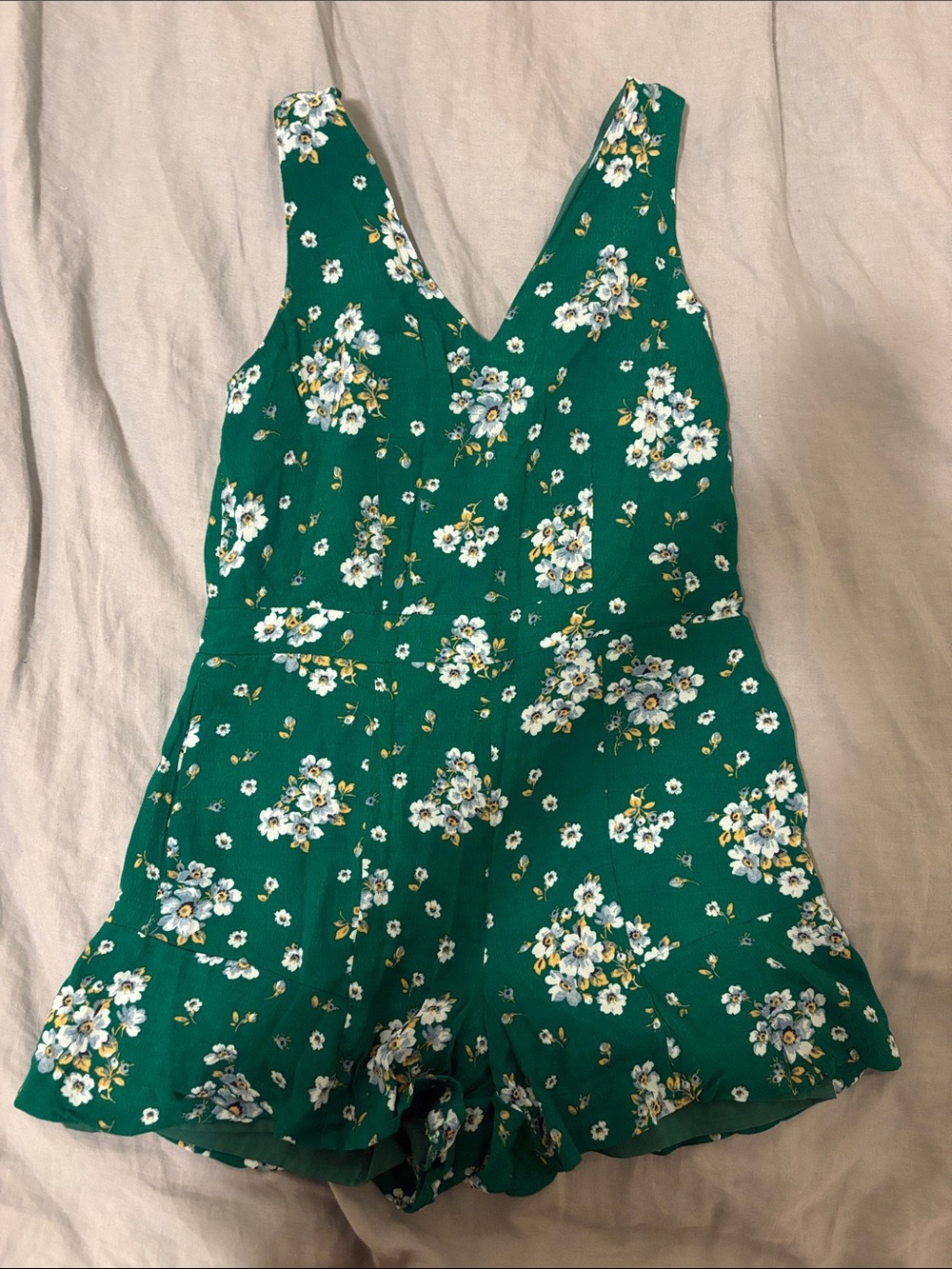 LOFT Emerald Green Floral V-Neck Romper